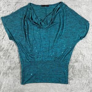 Vintage Y2K 2000s Sequin Top Womens XL Blue Green Glimmer Glam Retro Clubwear